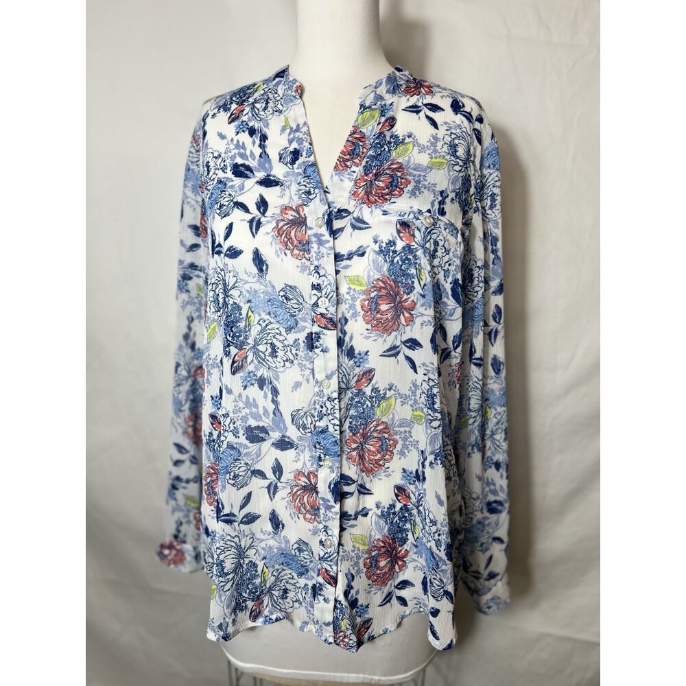 Kut Roll Tab/long Sleeve Button Up Sheer‎ Blouse Womens size Large - Picture 4 of 12